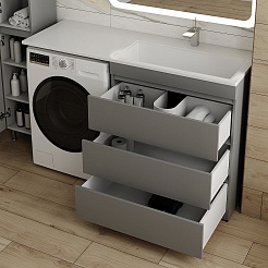 Style Line Тумба с раковиной под стиральную машину Даллас 140 R 3 ящика Люкс Plus серая – фотография-2